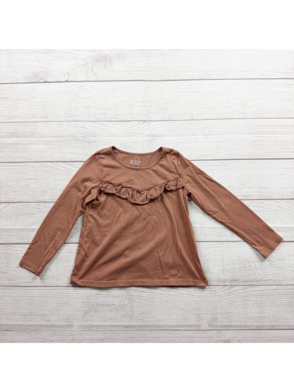 The Children's Place Ruffled Long Sleeve Top Girls Brown Cotton Blend 5T